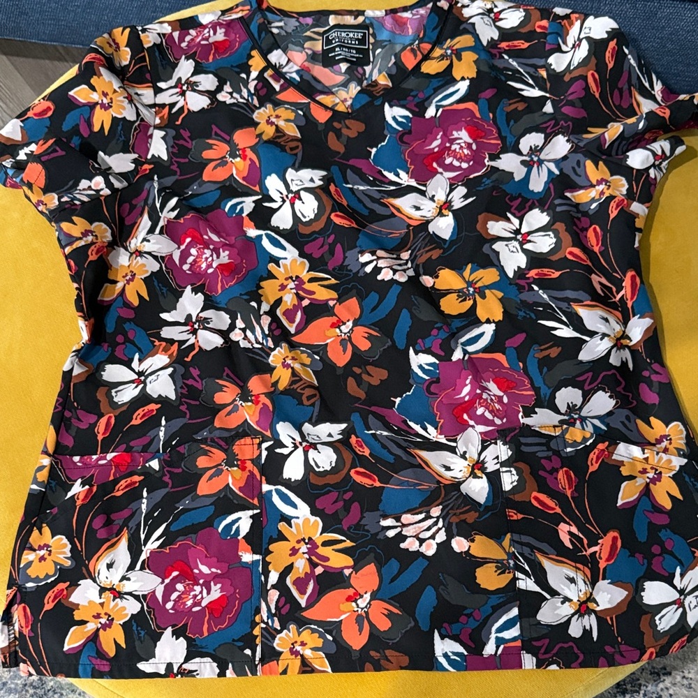 Cherokee Women's Vibrant Floral Scrub Top